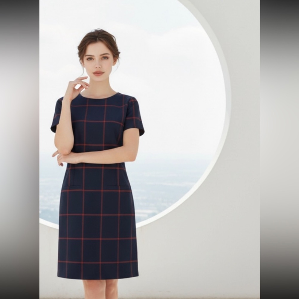 HOBBS OF LONDON Dress Shift Navy Blue Red Plaid Career Preppy